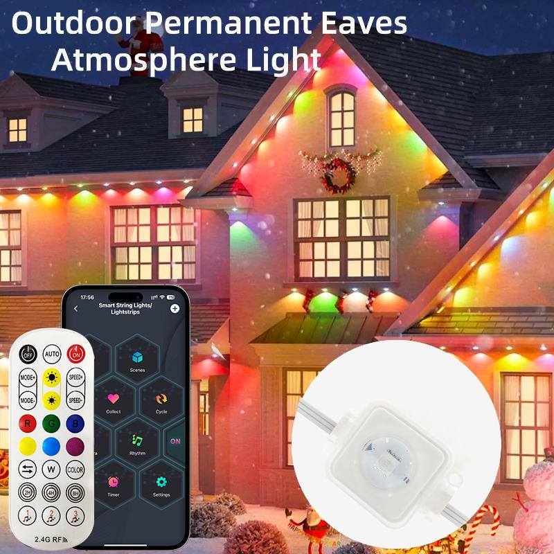 150/200ft LED Eaves Lights RGB LED Permanent Outdoor Lights DIY Colors IP67 Waterproof Eaves Lighting for House Poof Patio Decor