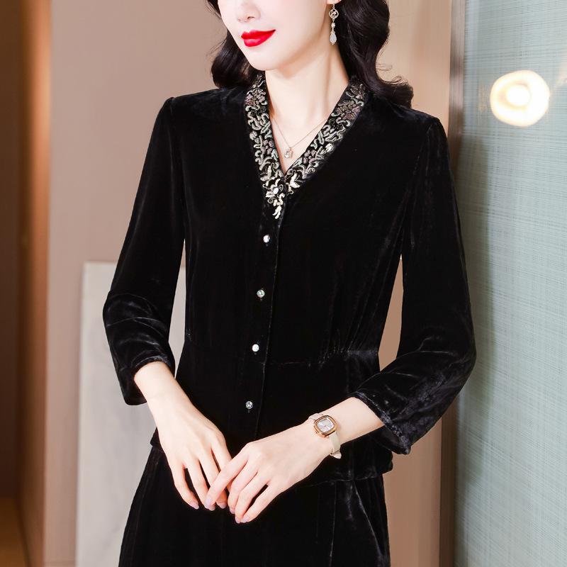 New Shirt Women's Autumn New Gold Velvet Shirt Mulberry Silk Top