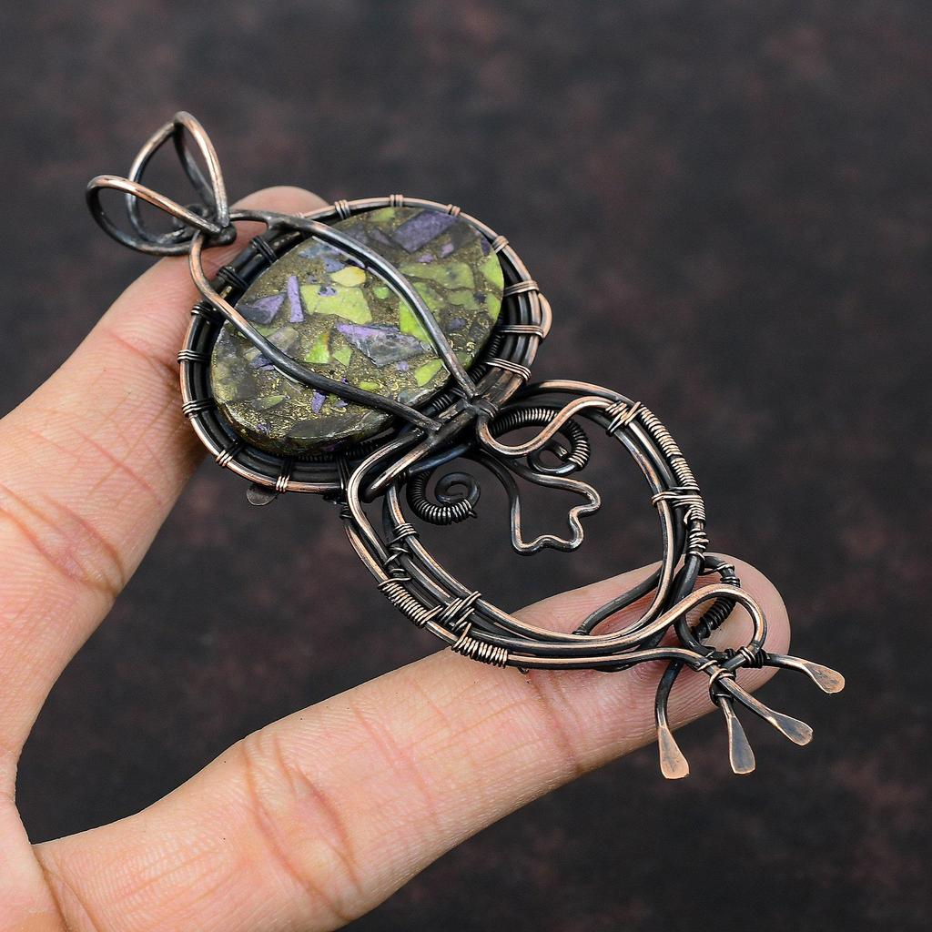 Медный кулон-стихтит Медная проволока, обернутая ювелирными изделиями из драгоценных камней, Стильный кулон, кулон ручной работы, обернутый проволокой, подарок на помолвку, медные подвески