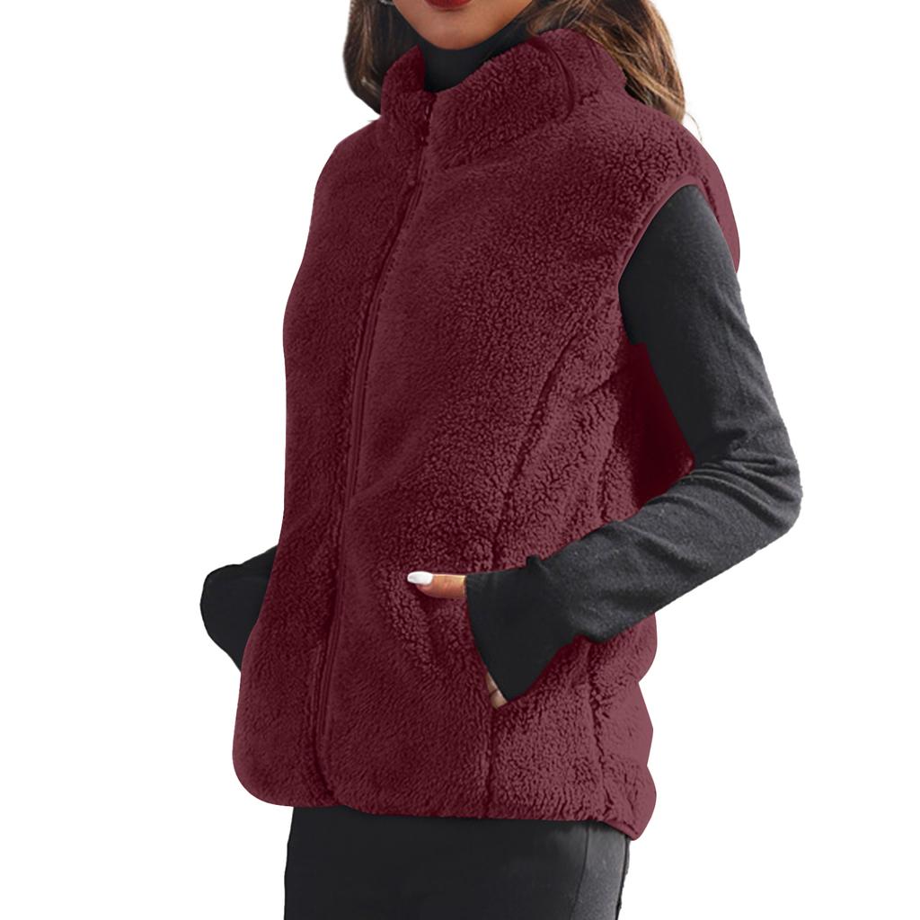Женская модная флисовая куртка-жилет однотонного цвета