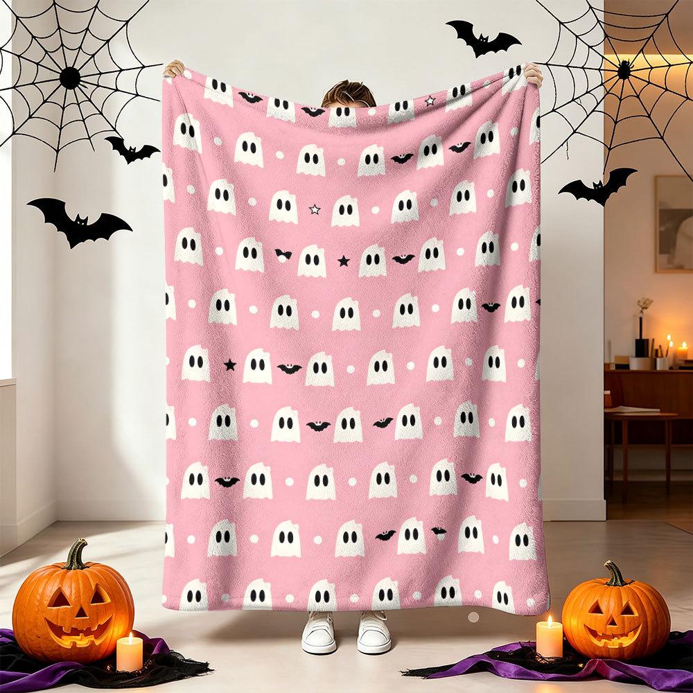 October Pick Witch Cat Fleece Blanket Bat Spider Web Floral Design Throw Blanket for Bedroom Sofa Halloween Home Decor Gift