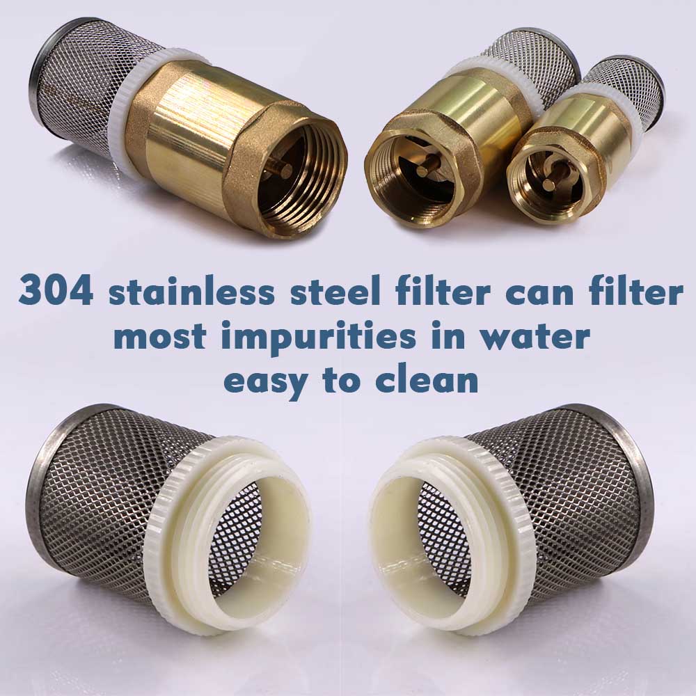 1/2" 3/4" 1" Brass Check Valve w/ Filter In-Line Spring Anti Backflow Adapter One-Way Water Flow Control Connect Repair Connect