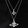 Cross Skull Saturn Necklace Crystal Pendant Gothic Death Planet Jewelry Hip Hop Punk Woman Man Accessories Gift