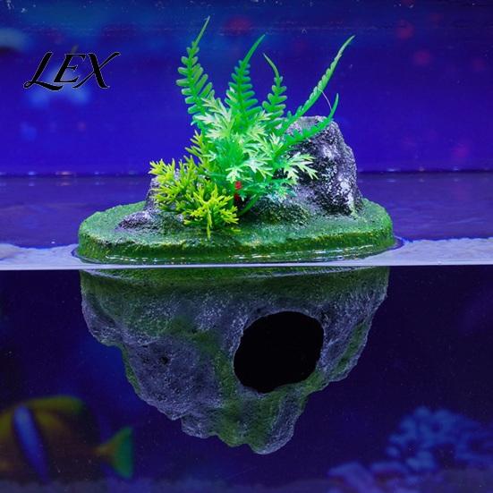 Natural Underwater Forest Scenery Floating Rock Aquarium Decoration, Realistic Moss Ornament with Small Fish Tank Accessories Cave, Hideout