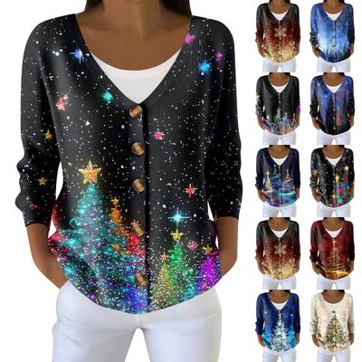 Женская мода с длинным рукавом, рождественский принт «Снеговик-снежинка», куртка, кардиган