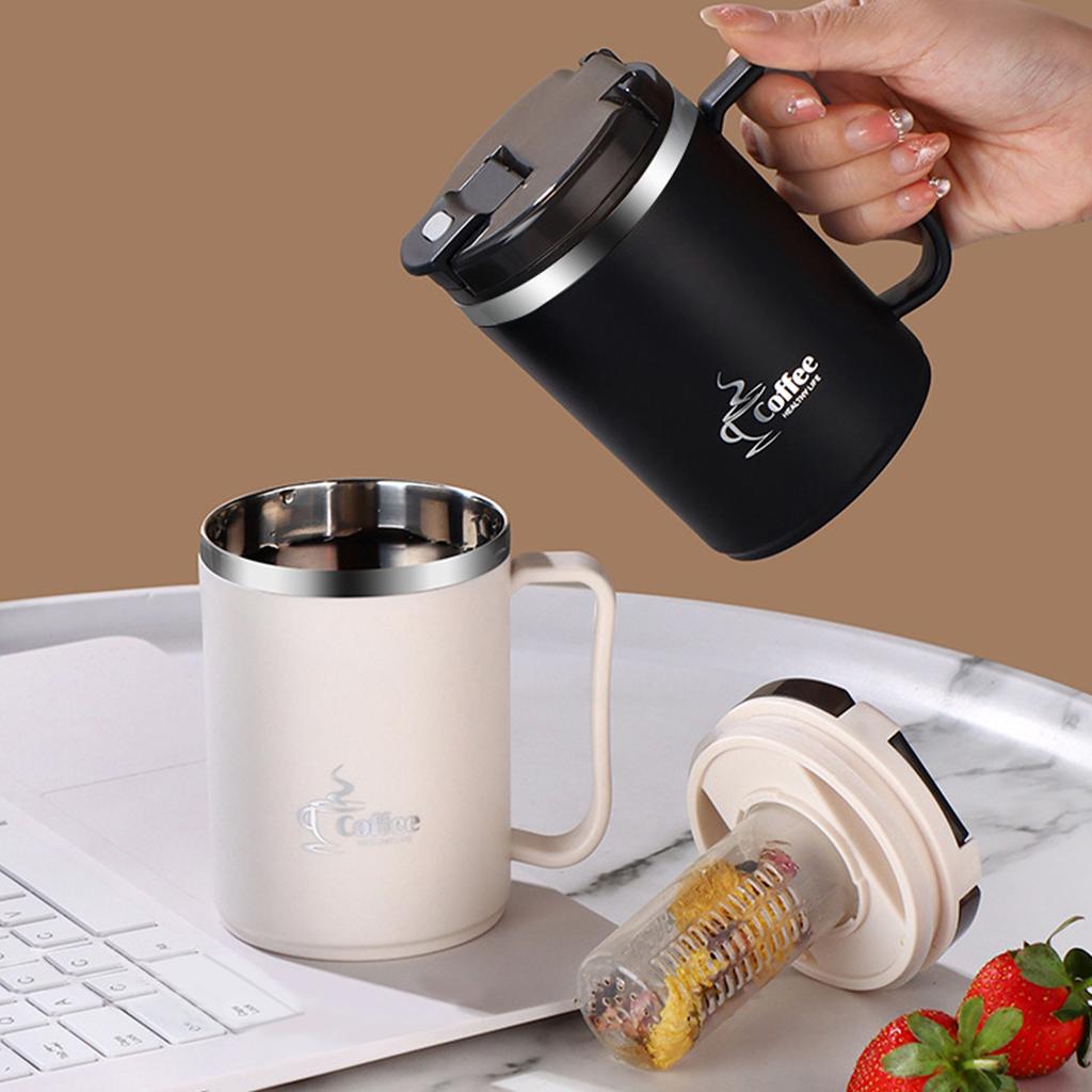 WORTHBUY Double Layer Coffee Cup 304 Stainless Steel Thermal Coffee Mug Leak Proof Drinking Cup With Tea Strainer Drinkware