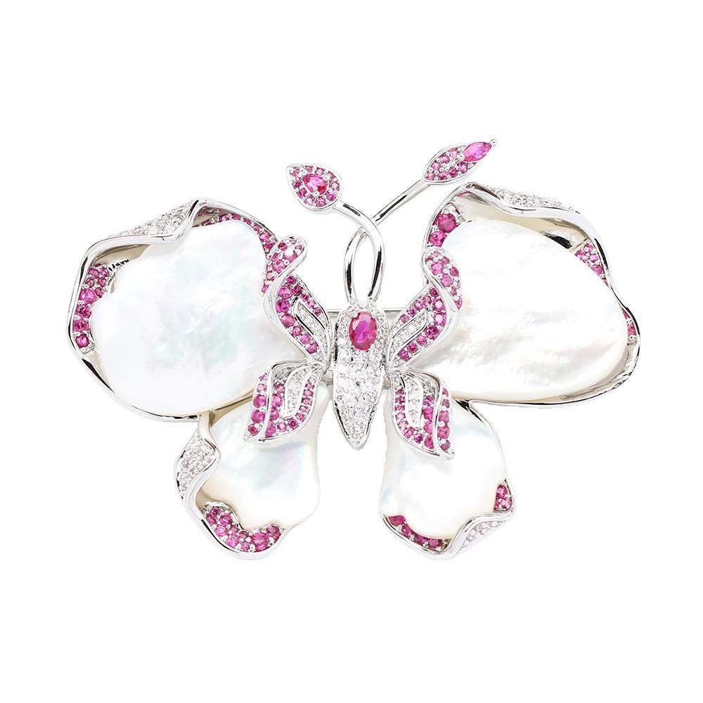 Тяжелая промышленность Высококачественная натуральная брошь-бабочка с узором из крыльев бабочки Элегантная легкая роскошь Инкрустация камнями Красный имитация красного корунда Насекомое Булавка Брошь