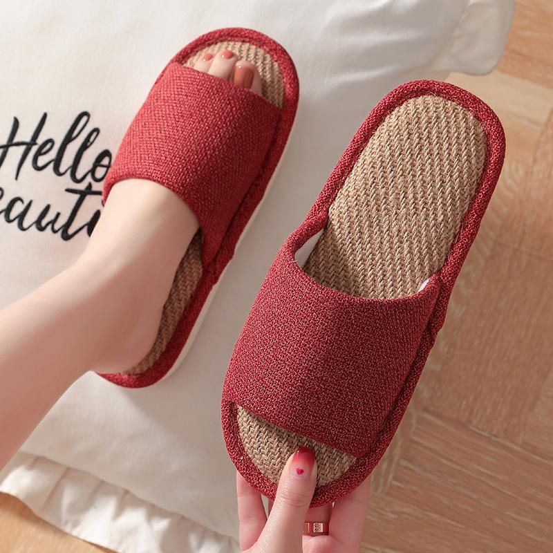 Новинка 2024 года для женщин и мужчин, льняные тапочки из хлопка и конопли, женские нескользящие дышащие тканевые тапочки на толстой подошве, весна-лето-осень