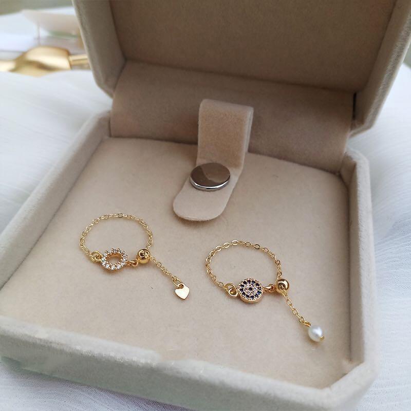 Золотое бриллиантовое круглое мягкое цепочное выдвижное регулируемое женское кольцо элегантный темпераментный шарм легкая роскошная ювелирная бижутерия