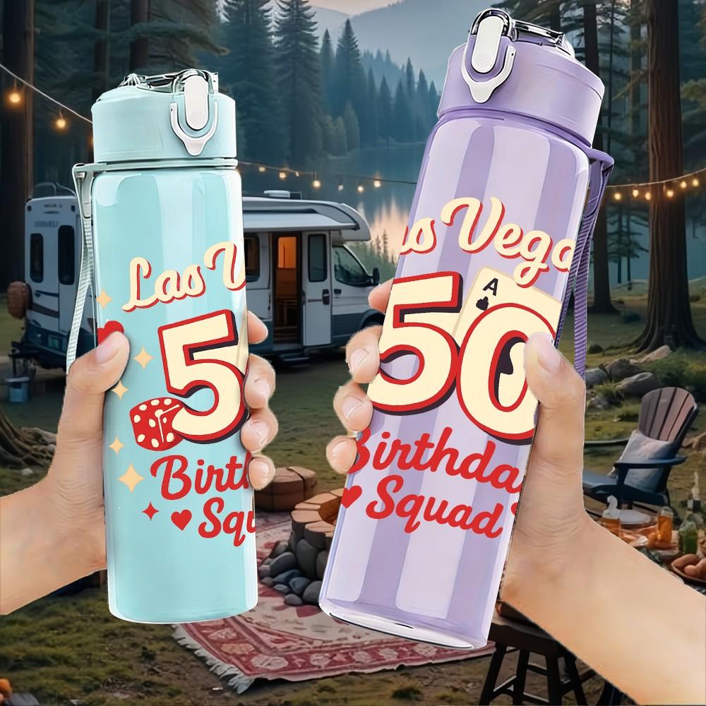 1PC Las Vegas 50th Birthday Party 750ml Color Plastic Sports Water Bottle Leakproof Flip Straw Lid Suitable for Sports Office Home Use