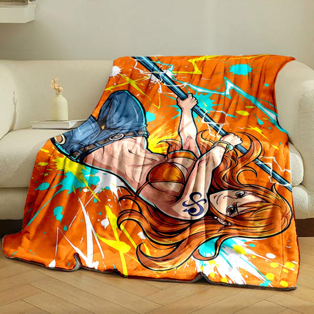 Dynamic figure with vibrant orange and blue splashes and lightning bolts. for all seasons blanket lunch break throw gift