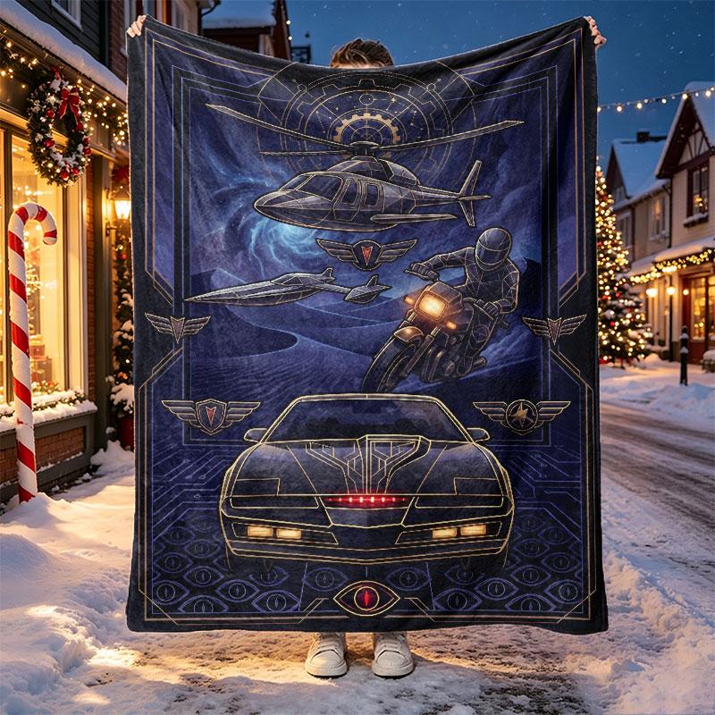Knight Rider Pattern Blanket for Home Decoration, Bed, Sofa, Car Travel, Camping, Suitable for All Seasons, Birthday Christmas Gift