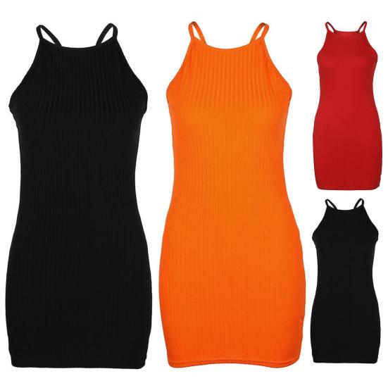 Платье С открытыми плечами Без рукавов Холтер Шея Вязаная узкая нить Оболочка Сплошной цвет Эластичная верхняя часть