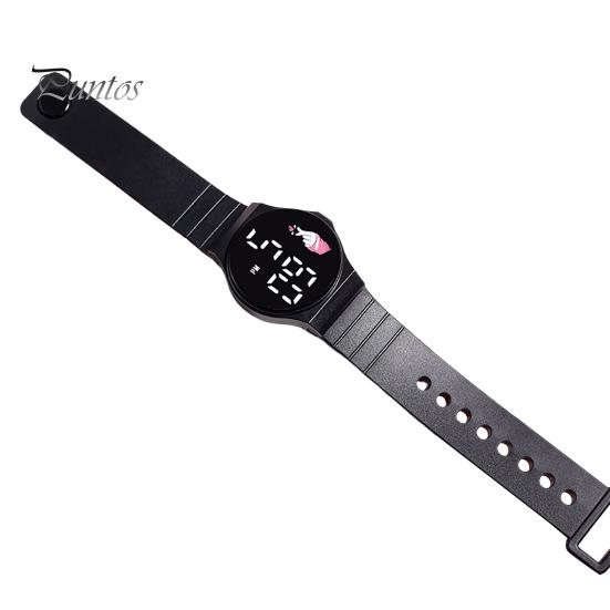 Electronic Watch Touchscreen LED Display Soft Band Round Life Waterproof Solid Color Kids Students Digital Watch Daily Wear