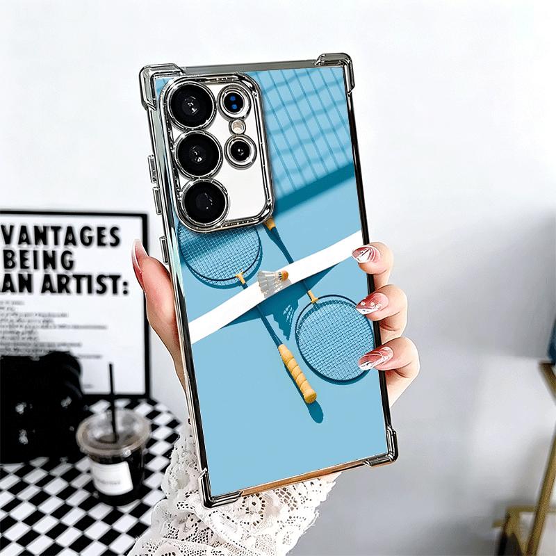 Badminton Sport Plating Phone Case For Samsung Galaxy S24 S25 FE S26 Edge S23 Ultra S22 S21 Plus S20 Anti-Fall Airabag Cover