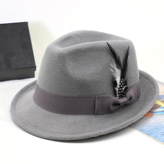 Men Fedora Hat Feather And Bow Decor Vintage Short Brim Felt Hat Solid Color Women Panama Hat 1920s Floppy Hat for All-Day Wear
