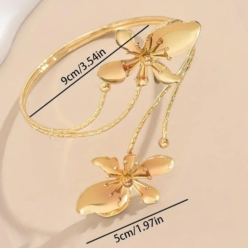 Элегантный и простой стиль, свежий и милый дизайн, золотое цветочное кольцо-браслет с открытым концом, премиум для праздничного банкета