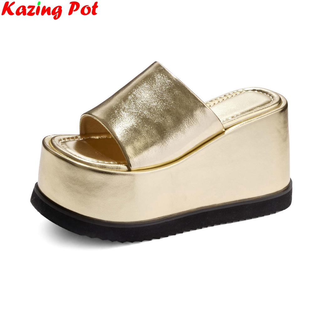 Модные Krazing Pot Натуральная кожа Супервысокие танкетки Повседневные Пляжные Слингбэки Мюли Платформа Летние сандалии Лаконичные Роскошные Уличные тапочки