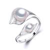 Fashion Leaf Design Double Pearl Ring Natural Freshwater Pearl Rings For Women