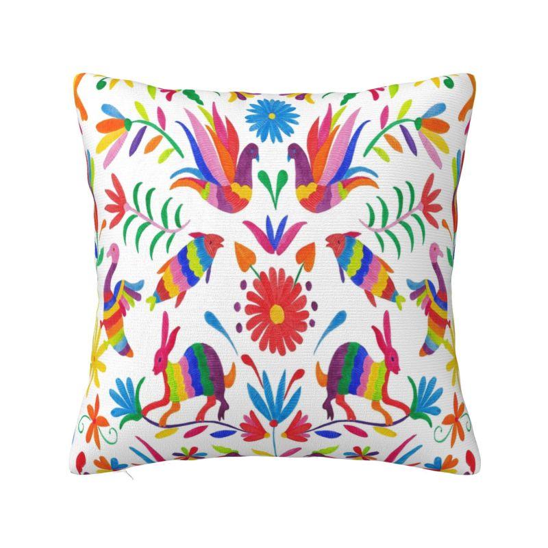 Mexican Otomi Floral Composition Art Modern Throw Pillow Cover Living Room Decoration Folk Flowers Pattern Chair Cushion