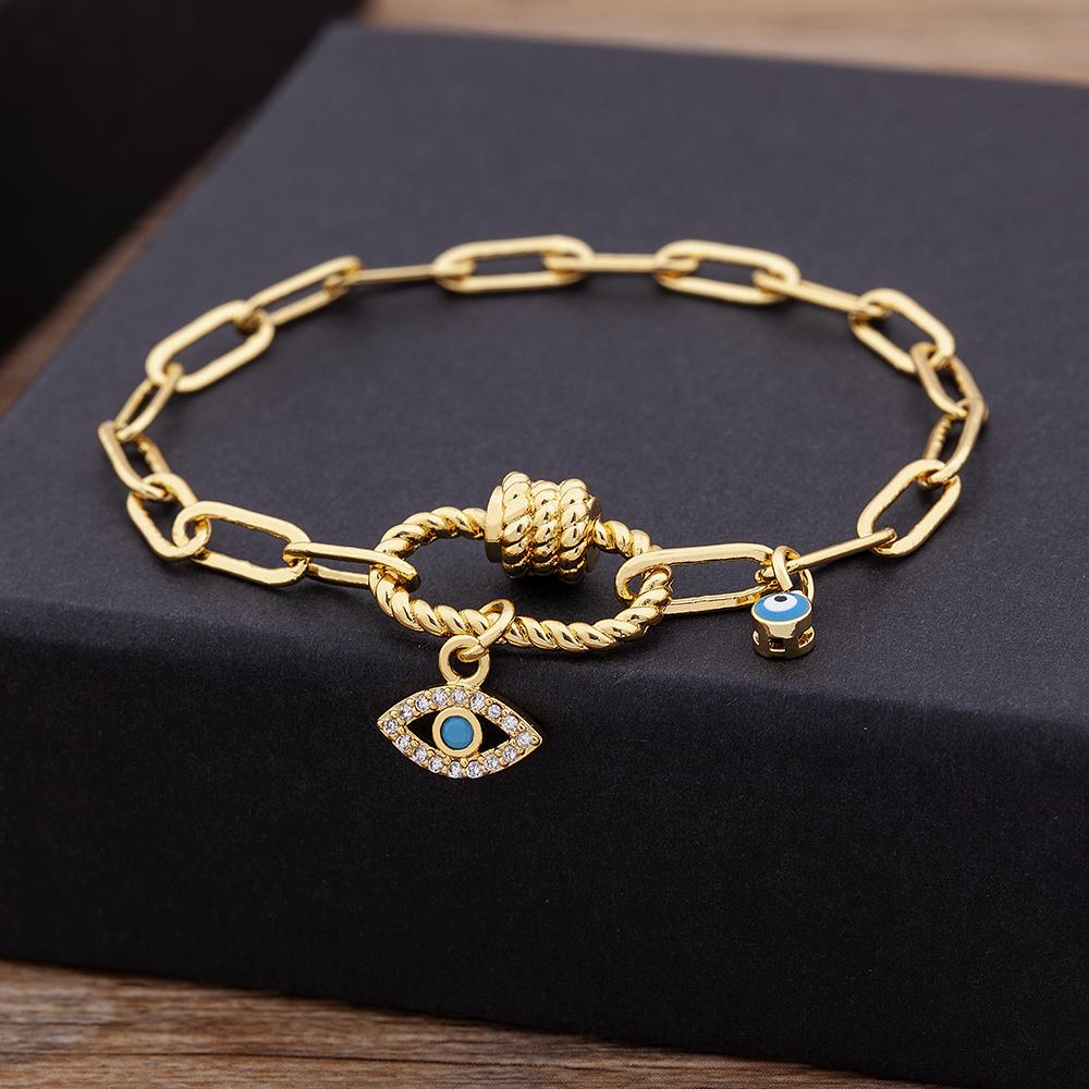 Nidin Fashion Copper Zircon Bracelet For Women Arabic Islam Boho Jewelry Saudi Hand Chain Statement Pentant Bangle Party Gift