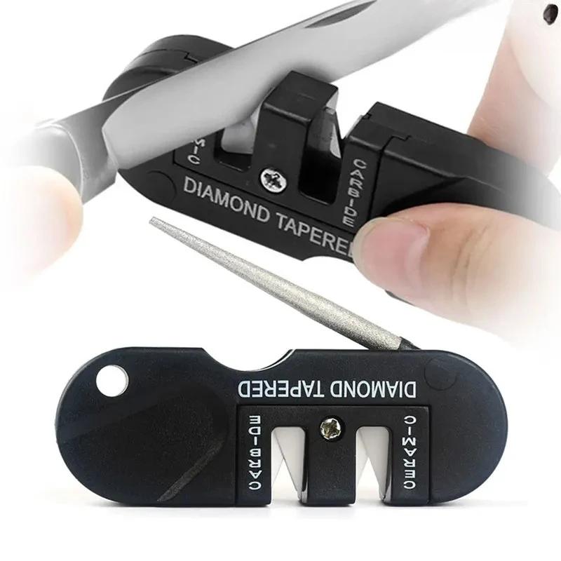 Портативная точилка для ножей 4-в-1. Многофункциональная уличная портативная точилка для ножей из вольфрамовой стали. Мусат для заточки ножей.