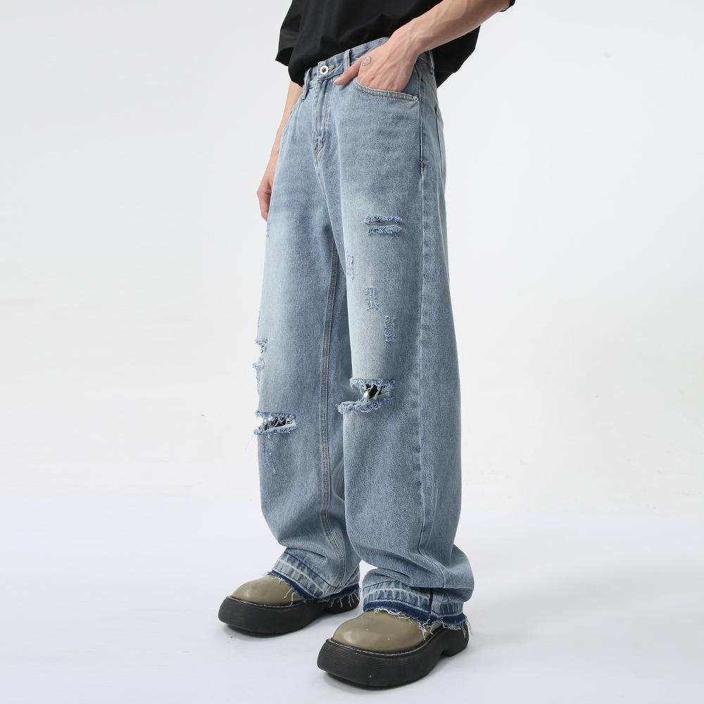 | Summer new products, trendy cool holes and old ruffian handsome street style straight jeans