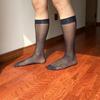 Men's Middle Calf Business Socks with Twill Pattern See Through Thin Nylon Dress Socks Stockings for Formal Occasion
