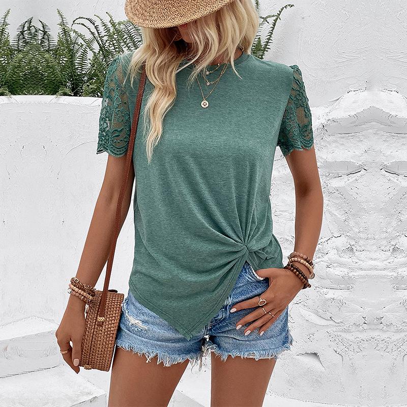 Summer New Women's Solid Color Short Sleeved Women's T-shirt Elegant Blouses Tops