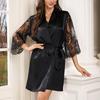 Women's High-End Silk-Style Lace Sleeve Short Bathrobe - Spring & Autumn Collection