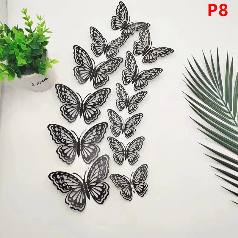 12Pcs 3D Hollow Butterfly Wall Decal Mirror Wall Stickers For Kids Room Home Wall Decoration Fridge Sticker Wedding Party