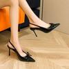 Fashion Women Sandals New Bow Slingbacks High Heels Sandals Women Sexy Pointed Toe Patent Leather Elegant High Heels Shoes for Women