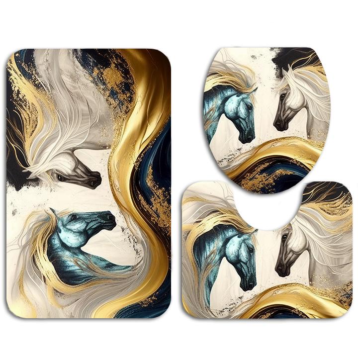 EPeddler Home Modern Patterns, моющаяся нескользящая основа в горошек, набор из 3 ковриков для унитаза