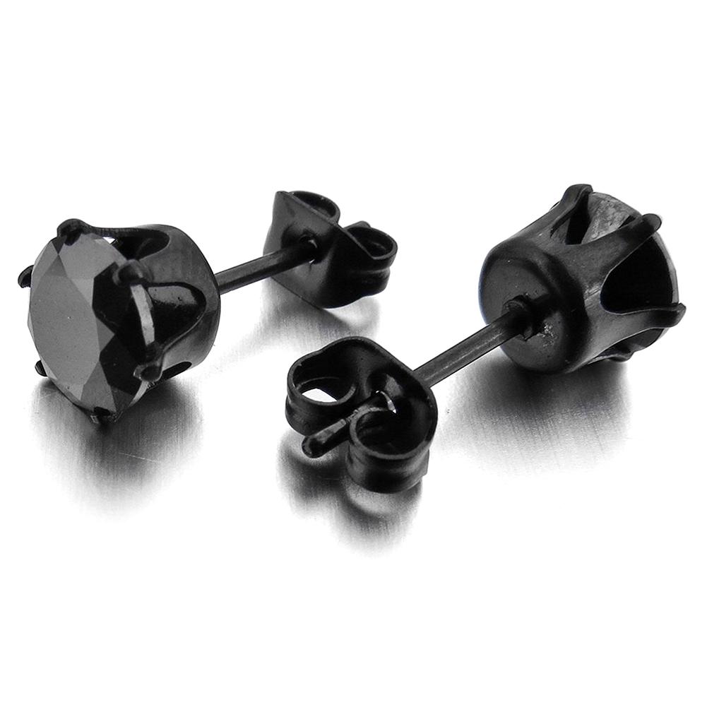 1Pc Punk Men Women 6/8mm Black Six Claw Cubic Zirconia Stud Earrings Jewelry