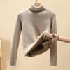 Turtleneck Winter Sweater Women Elegant Thicken Velvet Lined Warm Sueter Knitted Pullover Slim Tops Jersey Knitwear Jumper