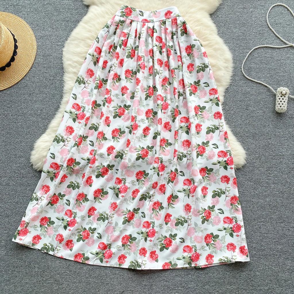 Женский комплект с милым принтом, короткая майка, универсальная плиссированная длинная юбка с высокой талией, праздничный комплект из двух предметов