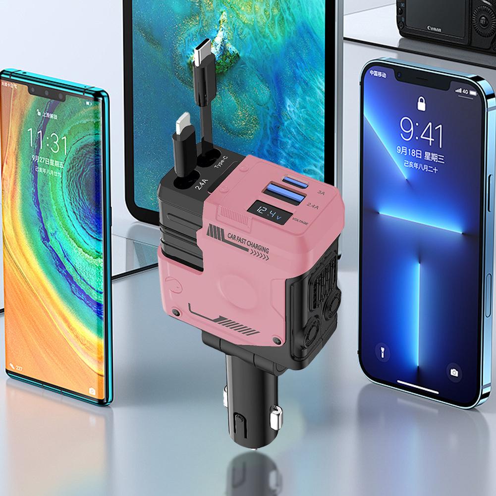 120W Car Cigarette Lighter Adapter USB Type C 4 in 1 Retractable Car Super Fast Charger Digital Voltmeter Car Charger Adapter