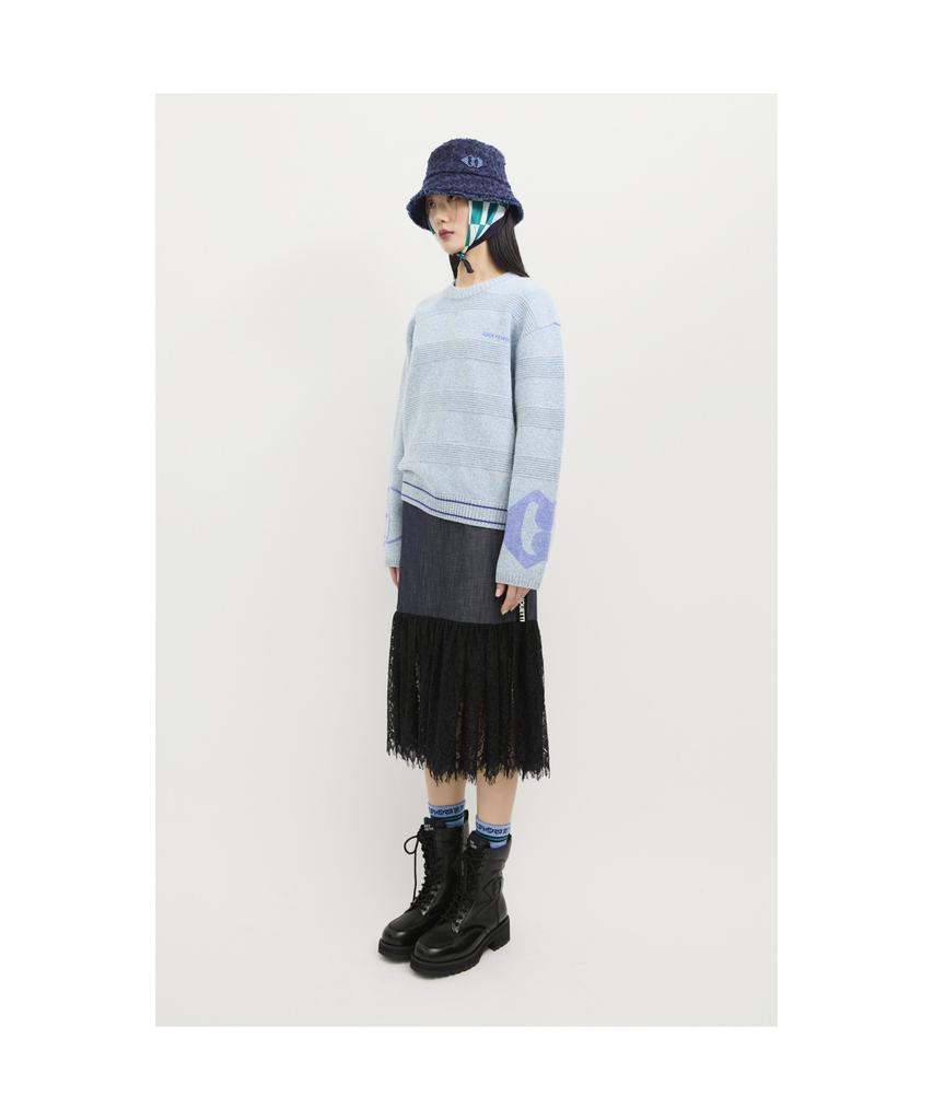 LUCKY CHOUETTE Sleeve Emblem Printed Kni Pullover (Light Blue) Lfwas25110Bul