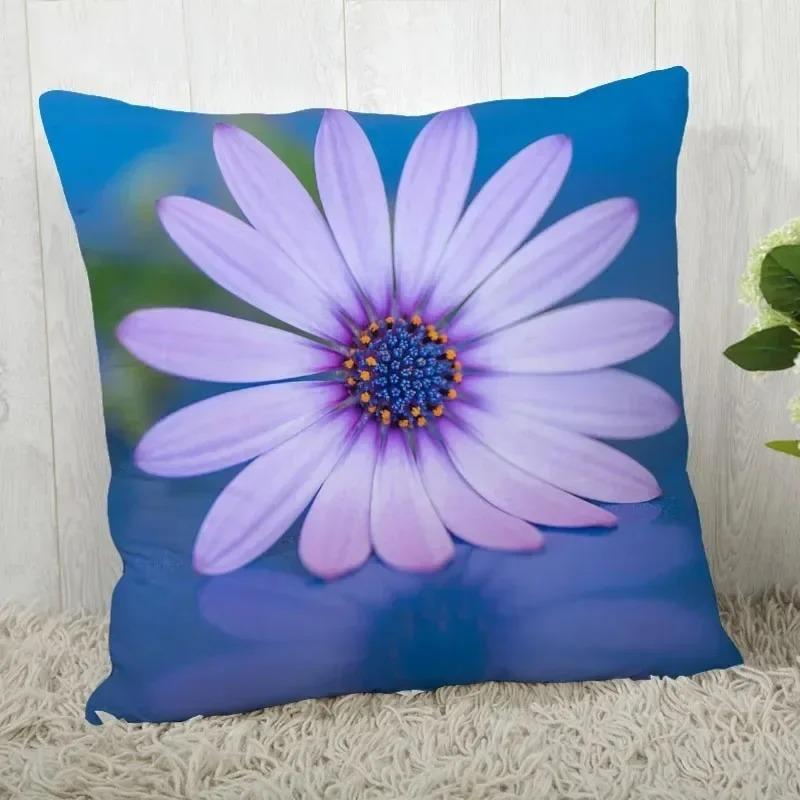 Декоративная наволочка с фиолетовым цветочным узором для дивана в машину, квадратная подушка, наволочка