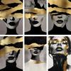 Modern Canvas Print Art Gold Black Woman Portrait Art Canvas Painting Abstract Woman Face Poster Wall Art Picture for Home Decor