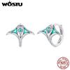 WOSTU Original 925 Sterling Silver Green Devil Fish Huggies Earrings Women Ocean Jewelry Hoop Earring Ear Buckles Holiday Gifts
