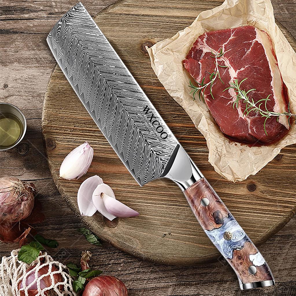 WXCOO Damascus Pattern Japanese Kitchen Knife Scissor VG10 Steel Chef Knife Meat Cutting Fruit Peeling Knife Kitchen Supplies