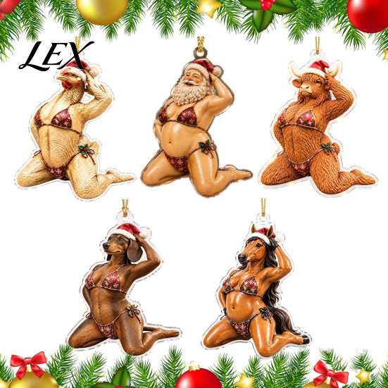 Holiday Party Hanging Supplies Bikini Christmas Ornaments, Quirky Santa Claus Dachshund Highland Cow Decoration, Hilarious Acrylic Festive Home Decor