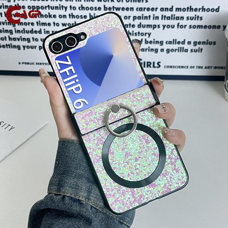 Для Samsung Z Flip 7FE Ультратонкий Магнитный Кольцо-держатель Мерцающий Чехол Для Samsung Z Flip 7 6 5 4 3 Для Magsafe Ударопрочный Чехол