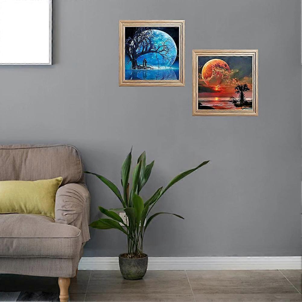 5D Diamond Painting Scenery Moon Round Drill Full Drill Inverted Tree Diy Cross Stitch Tree Inverted Decoration Painting 30*30 In Stock