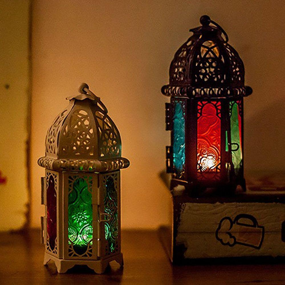 Hanging Iron Glass Moroccan European Vintage Home Decor Candle Lantern Candlestick Candle Holders