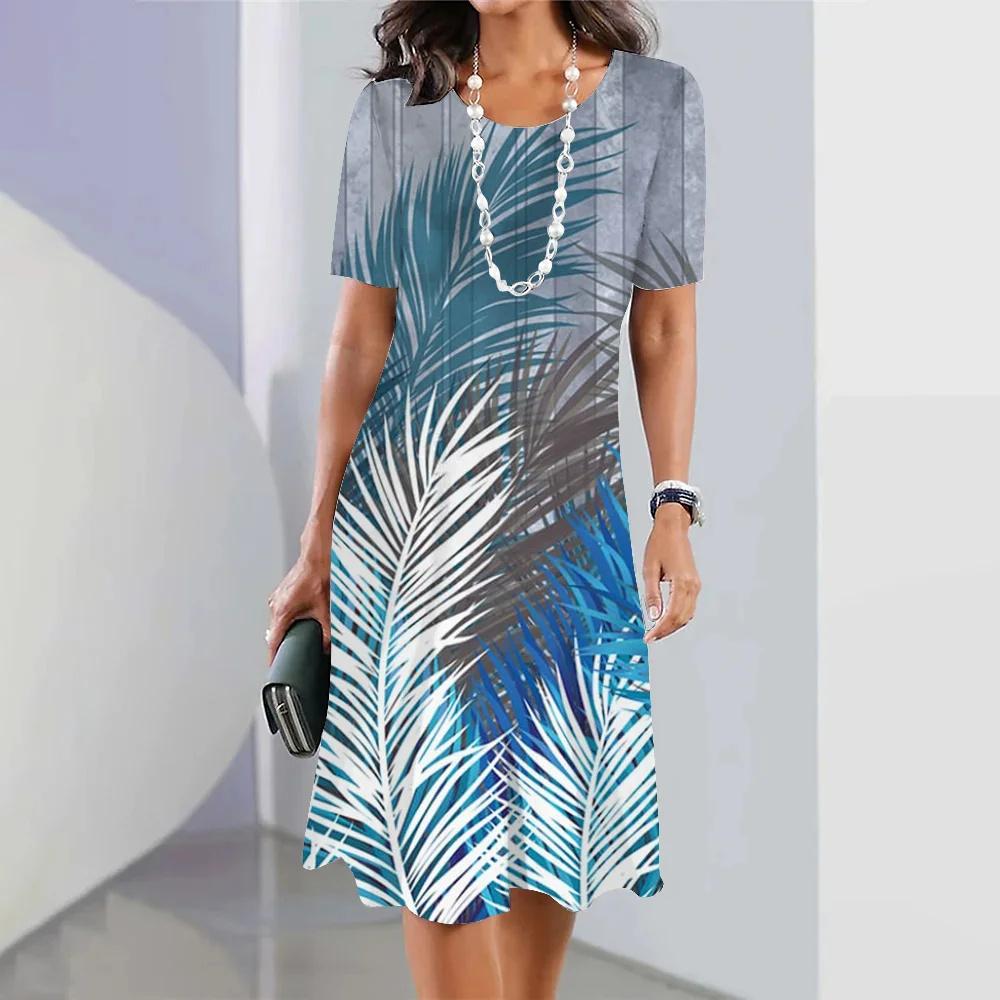 Hawaii Coconut Tree Print Women's Dresses Vacation Long Dresses Female Clothing Summer One-piece Dress