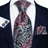 Mens Silk Tie Paisley Necktie Handkerchief Cufflinks Set for Party Wedding Business