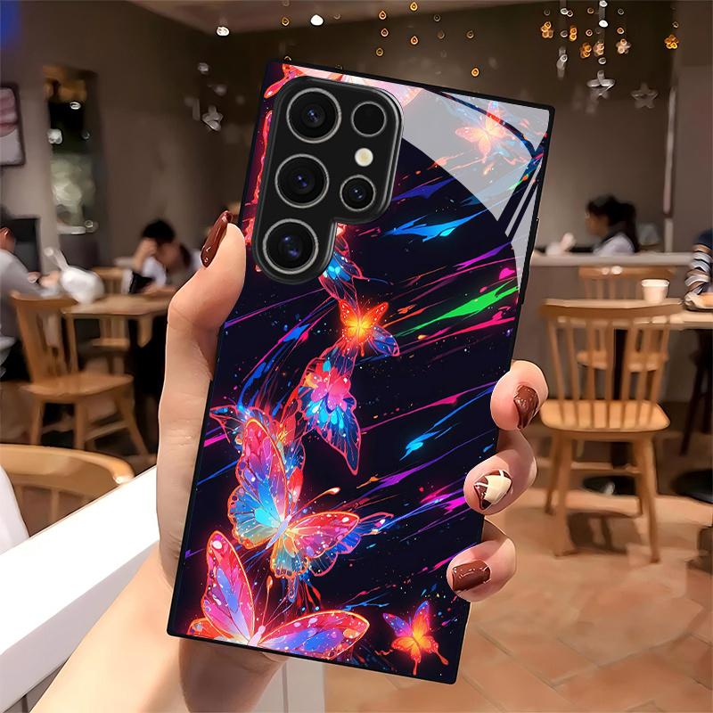2D чехол для телефона с узором 'Текущая бабочка' для Samsung S26 S25 S24 S23 S22 S21 S20 A56 A36 A16 - Стеклянная защитная крышка