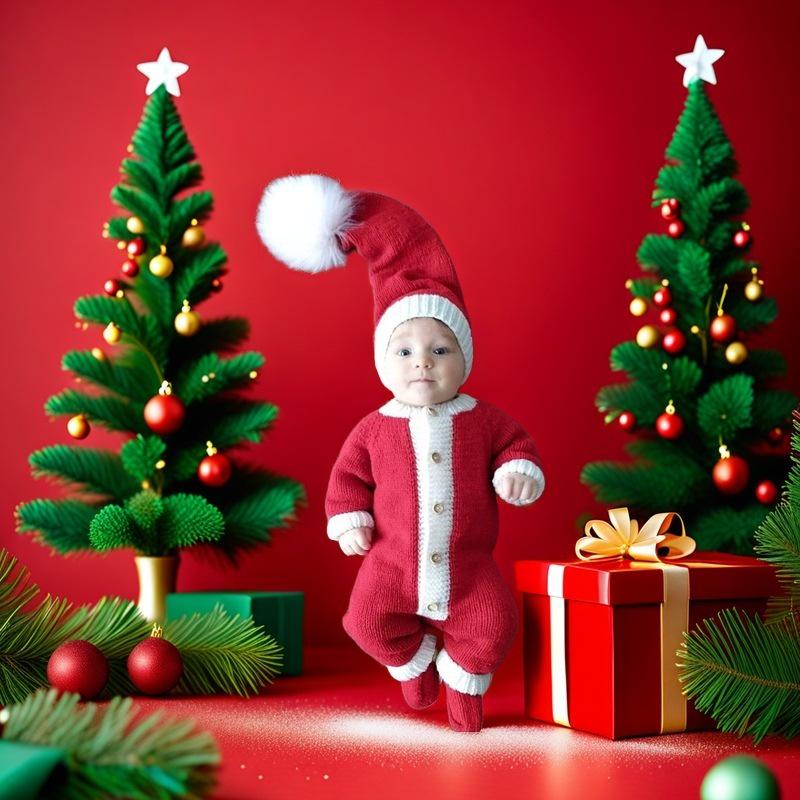 Children's Wool Red Christmas Romper for Photography